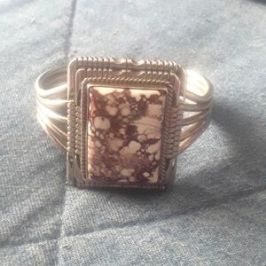 Vintage Navajo wild horse turquoise sterling cuff